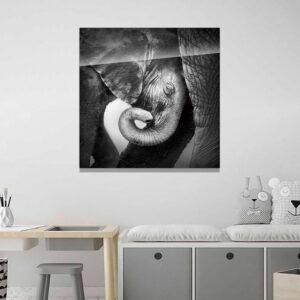 Hotel Decor Large Size Animal Race Wall Art Handmade Black and White Elephants Glass Painting