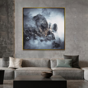 Large Mountain Landscape Arylic Black and White Painting Canvas Art on Black Frame
