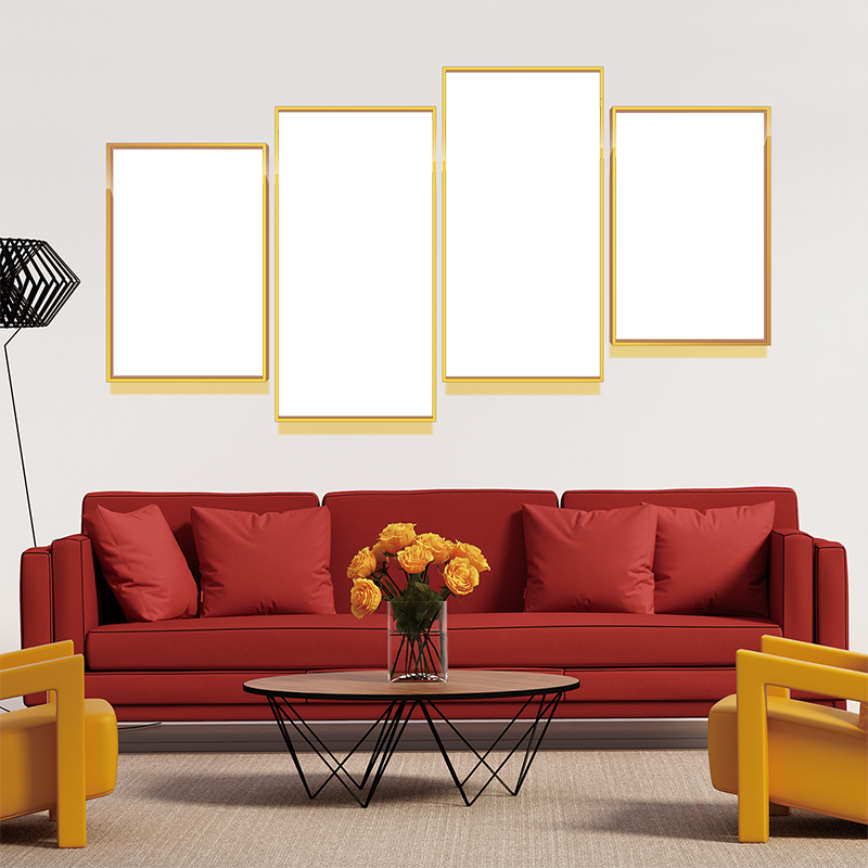 4-Custom-4Panel 16-9 Dazzling Yellow Frame Acrylic Prints Wall Art