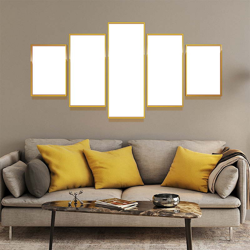 4-Custom-5Panel 2-1 Dazzling Yellow Frame Acrylic Prints Wall Art