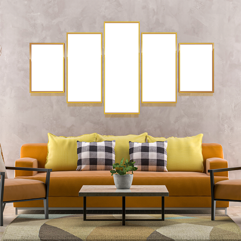5-Custom-5Panel 2-1 Dazzling Yellow Frame Acrylic Prints Wall Art