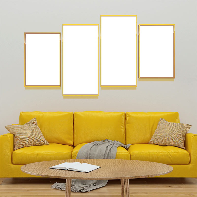 6-Custom-4Panel 16-9 Dazzling Yellow Frame Acrylic Prints Wall Art