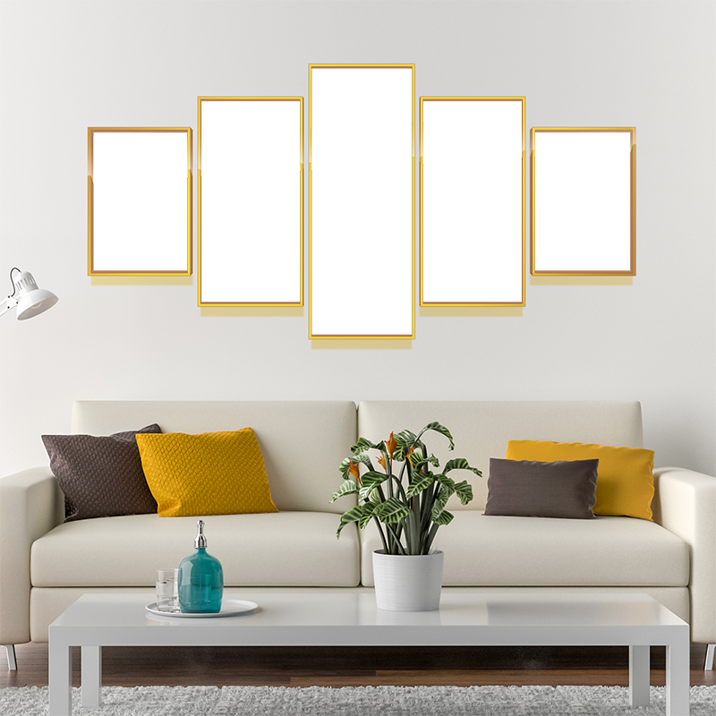 6-Custom-5Panel 2-1 Dazzling Yellow Frame Acrylic Prints Wall Art